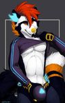  2018 5_fingers anthro black_fur bulge canine clothed clothing clothing_lift fox fur girly glowing glowing_eyes grey_background grey_fur hair hybrid looking_at_viewer male mammal multicolored_fur multicolored_hair orange_eyes orange_hair partially_clothed presenting red_hair sharp_teeth shirt shirt_lift simple_background smile solo standing teasing teeth tight_underwear tongue tongue_out truegrave9 two_tone_fur two_tone_hair underwear white_fur yellow_nose 
