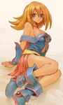  bare_shoulders blonde_hair breasts cleavage commentary_request dark_magician_girl detached_sleeves duel_monster large_breasts long_hair solo yuu-gi-ou yuu-gi-ou_duel_monsters yuza 