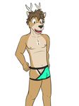  bulge casey_ramser cervine clothed clothing deer fuze green_underwear male mammal navel nipples solo texnatsu topless underwear 