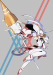  bad_id bad_pixiv_id commentary darling_in_the_franxx highres humanoid_robot jumping mecha open_mouth orange_eyes polearm sa/tsu/ki solo strelizia weapon 