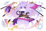  bullet full_body fullbokko_heroes furry gun kishibe long_sleeves looking_at_viewer no_pants official_art outstretched_arms purple_eyes simple_background smile solo tail weapon white_background wing_hair_ornament 