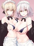  bikini_top erect_nipples fate/grand_order jeanne_d&#039;arc jeanne_d&#039;arc_(alter)_(fate) maid open_shirt saber saber_alter symmetrical_docking tagme undressing 