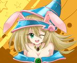  bad_id bad_pixiv_id bare_shoulders blonde_hair breasts cleavage dark_magician_girl detached_sleeves duel_monster hat highres large_breasts long_hair smile solo yuu-gi-ou yuu-gi-ou_duel_monsters 