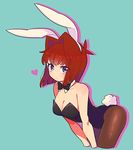  animal_ears aqua_background bent_over blue_eyes bow breasts bunny_ears bunny_tail bunnysuit cleavage commentary_request cropped_arms cropped_legs detached_collar fake_animal_ears hair_intakes heart leotard looking_at_viewer mazaki_anzu medium_breasts nns146 pantyhose red_hair short_hair solo strapless strapless_leotard tail yuu-gi-ou yuu-gi-ou_duel_monsters 