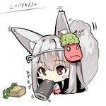  absurdly_long_hair animal_ears bangs bare_arms barefoot beans blush_stickers chibi dated eating ehoumaki eyebrows_visible_through_hair food fox_ears fox_girl fox_tail hair_between_eyes holding holding_food long_hair looking_at_viewer makizushi mask mask_on_head masu oni_mask original pink_skirt red_eyes setsubun shirt silver_hair simple_background skirt sleeveless sleeveless_shirt standing sushi tail very_long_hair white_background white_shirt yuuji_(yukimimi) 