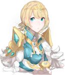  absurdres blonde_hair blue_eyes crown earrings feather_trim fire_emblem fire_emblem_heroes fjorm_(fire_emblem_heroes) gradient_hair highres jackii jewelry looking_at_viewer multicolored_hair short_hair simple_background solo 