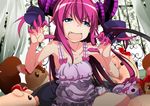  1girl armpits blue_eyes dragon_girl elizabeth_bathory_(fate) fang fate/extra_ccc fate/grand_order fate_(series) horns long_hair looking_at_viewer open_mouth pig pink_hair plushie pointy_ears squirrel stuffed_animal tagme toys 