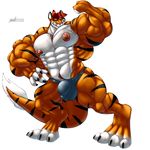  anthro bulge clothed clothing danandnite feline flexing male mammal muscular muscular_male nipples pecs smile solo standing tiger topless underwear 