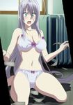  10s 1girl aqua_eyes blush bra breasts high_school_dxd large_breasts long_hair open_mouth panties photoshop rossweisse silver_hair solo tears underwear 