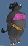  anthro breasts clothed clothing dbd female looking_at_viewer makeup mammal nipple_bulge overweight overweight_female rhinoceros shorts smile solo standing 