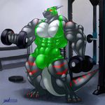  anthro bulge clothed clothing danandnite dragon exercise gym horn male muscular muscular_male solo standing tight_clothing weightlifting workout 