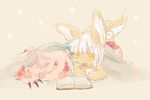  :3 :d animal_ears blanket book claws creature eyebrows_visible_through_hair furry hideko_(l33l3b) made_in_abyss mitty_(made_in_abyss) nanachi_(made_in_abyss) open_book open_mouth pants paws reading red_eyes short_hair smile topless under_covers whiskers white_hair yellow_eyes 
