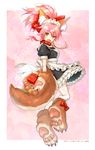  alternate_costume animal_ears apron bell bell_collar breasts cat_paws collar commentary_request dated enmaided fang fate/grand_order fate_(series) fox_ears fox_tail frills gift gift_bag gloves highres jingle_bell large_breasts long_hair looking_at_viewer maid maid_apron maid_headdress paw_gloves paw_shoes paws pink_hair ponytail shoes solo tail tamamo_(fate)_(all) tamamo_cat_(fate) tranquil-lizer valentine white_legwear yellow_eyes 