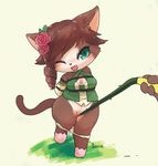  2017 anthro black_nose blush bound brown_fur brown_hair cat clothed clothing duo feline female fur green_eyes hair mammal one_eye_closed panties panties_down partially_clothed pussy rag._(artist) solo_focus underwear whip white_fur 