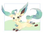  blush fangs full_body gen_4_pokemon green_background green_eyes hideko_(l33l3b) highres leaf leafeon looking_at_viewer no_humans open_mouth pokemon pokemon_(creature) smile solo two-tone_background white_background 