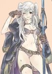  bikini blush breasts cape female_my_unit_(fire_emblem:_kakusei) fire_emblem fire_emblem:_kakusei fire_emblem_heroes highres long_hair looking_at_viewer medium_breasts my_unit_(fire_emblem:_kakusei) navel robe smile swimsuit twintails wet white_hair ziro 