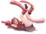  armpits arms_up ass black_legwear black_skirt boots detached_sleeves hair_ornament imminent_rape knee_boots kneehighs kneepits legs legs_up long_hair lying mahou_shoujo_madoka_magica on_back open_mouth panties red_eyes red_hair red_shirt restrained sakura_kyouko screaming shirt simple_background single_boot skirt slime solo tears tentacles underwear unusablenameaaa white_background white_panties 