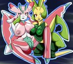  2016 anthro anthrofied arthropod asymmetrical_docking breast_squish breasts breasts_frottage clitoris detailed_background duo female flora_fauna green_areola green_body green_nipples humanoid kneeling leavanny looking_at_viewer lurantis navel nintendo nipples nipples_touching non-mammal_breasts pink_areola pink_body pink_eyes pink_nipples plant pok&eacute;mon pok&eacute;mon_(species) pussy red_body red_eyes sitting spread_legs spreading video_games wetfox white_body yellow_body 