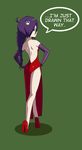  1girl ass blue_eyes dress elbow_gloves high_heels jessica_rabbit jessica_rabbit_(cosplay) purple_hair red_dress solo zone-tan 