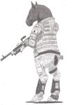  2010 anthro biped clothed clothing equine full-length_portrait fully_clothed furgonomics greyscale gun hi_res holding_object holding_weapon hooves horse korkan_jayjay looking_back male mammal military monochrome pencil_(artwork) portrait ranged_weapon rear_view simple_background snout soldier solo standing tail_clothing traditional_media_(artwork) uniform weapon white_background 