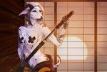  anthro breasts canine clothed clothing dog female hair japanese_clothing katana lilithveritas mammal melee_weapon nipple_tape pasties solo standing sword tape topless watermark weapon whippet 