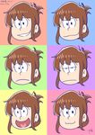  :d annoyed bangs brown_hair closed_mouth dated expressions gurande_(g-size) heart heart_in_mouth highres inazuma_(kantai_collection) kantai_collection looking_at_viewer multicolored multicolored_background open_mouth osomatsu-san signature smile 