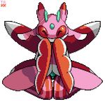  ^_^ alpha_channel ambiguous_gender anthro covering_mouth covering_own_mouth cute digital_media_(artwork) eyes_closed flora_fauna kneeling lurantis nintendo pixel_(artwork) plant pok&eacute;mon pok&eacute;mon_(species) simple_background smile solo therealkingkoopa transparent_background video_games 