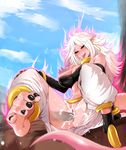  1girl ahegao android_21 arm_warmers aura bare_shoulders barefoot black_nail_polish black_sclera blue_sky blush breasts cleavage clothed_sex cloud day dragon_ball dragon_ball_fighterz feet full_body half-closed_eyes harem_pants hetero highres invisible_penis large_breasts majin_android_21 midriff nail_polish naughty_face navel nipple_slip outdoors pants penis pointy_ears pussy pussy_juice red_eyes rolling_eyes saliva sex single_shoe sitting sky smile soles solo spread_legs tail toe_scrunch toenails toes tongue tongue_out tubetop uncensored vaginal very_long_hair white_hair 