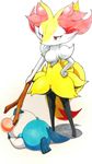  025aki absurd_res ambiguous_gender blush braixen breasts feet female full_body half-closed_eyes hi_res lying nintendo nude on_front oshawott pok&eacute;mon pok&eacute;mon_(species) red_eyes simple_background small_breasts stick traditional_media_(artwork) video_games white_background wounded 
