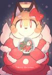  1boy 1girl artist_request cat christmas christmas_clothes fox furry red_eyes smile teal_eyes white_hair 