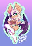 2018 anthro bat black_nose breasts cleavage cleavage_cutout clothed clothing ear_piercing enjoipandas eyelashes female footwear gloves green_eyes hair high_heels legwear makeup mammal membranous_wings navel piercing rouge_the_bat shoes signature solo sonic_(series) star thigh_highs white_hair wide_hips wings 