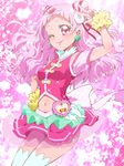 arm_up back_bow bow commentary_request cowboy_shot cure_yell earrings flower hair_flower hair_ornament hair_ribbon hand_on_hip heart heart_hair_ornament hugtto!_precure jewelry layered_skirt lipstick long_hair looking_at_viewer magical_girl makeup navel nono_hana one_eye_closed partial_commentary pink pink_eyes pink_hair pink_lipstick pink_shirt pink_skirt precure red_ribbon ribbon shirt skirt sleeveless sleeveless_shirt smile solo sparkle thighhighs tj-type1 v white_legwear wrist_cuffs zettai_ryouiki 