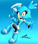  absurd_res animal_humanoid austinsstuff avian blue_hair clothed clothing fan_character female hair hi_res humanoid megaphone orange_eyes sonic_(series) tongue 