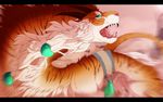  2017 ayuukuro black_bars blue_eyes digital_media_(artwork) dragon eastern_dragon feral fur open_mouth solo teeth tiger_dragon tongue white_fur 