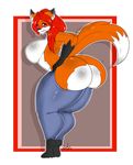  anthro big_breasts big_butt breasts butt canine clothed clothing female fox looking_back mammal nipples oppaioppaioppai solo thick_thighs tight_clothing topless voluptuous 