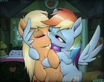  2017 applejack_(mlp) bed bed_sheet bedding bedroom blonde_hair blush breath cowboy_hat cute cutie_mark duo earth_pony embrace equine eyebrows eyelashes eyes_closed feathered_wings feathers female female/female feral feral_on_feral friendship_is_magic hair hat horse inside kissing lamp long_hair mammal multicolored_hair my_little_pony navel nude one_eye_closed open_mouth pegasus pillow pony purple_eyes rainbow_dash_(mlp) rainbow_hair saliva signature standing tongue wing_boner wings yorozpony 