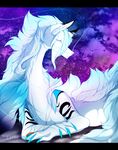  2016 ayuukuro black_bars blue_hair claws dragon feral hair solo 