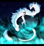  2016 ayuukuro black_bars blue_eyes blue_hair claws digital_media_(artwork) dragon eastern_dragon feral hair solo white_hair 