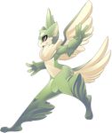  5_fingers alpha_channel anthro avian beak feathered_wings feathers fur green_fur gryphon phation simple_background smile solo transparent_background wings 