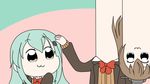  :3 bkub_(style) brown_hair check_commentary commentary_request derivative_work green_hair hair_ornament hairclip kantai_collection kumano_(kantai_collection) long_hair long_neck multiple_girls neck_growth ouno_(nounai_disintegration) parody petting ponytail poptepipic remodel_(kantai_collection) school_uniform screencap_redraw silver_eyes simple_background style_parody suzuya_(kantai_collection) undertale 