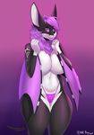  anthro bat big_breasts breasts camel_toe clothed clothing female g-string hair looking_at_viewer mammal plankboy smile solo standing thick_thighs topless underwear voluptuous 