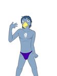  anthro avian bird bluebird bulge clothed clothing dancing fuze josh_oliver male simple_background texnatsu thong topless underwear white_background 