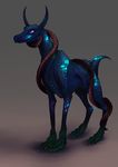  anthro blue_scale canine claws dragon free-opium grey_background horn hybrid mammal purple_eyes simple_background smile solo standing 