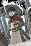  ajirogasa black_hair braid buttons capelet closed_mouth commentary_request dutch_angle forest grey_jacket hands_clasped hat jacket jizou nature ne_kuro own_hands_together red_eyes snow solo touhou tree twin_braids winter yatadera_narumi 