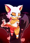  &lt;3 2018 anthro arm_under_breasts bat beverage big_breasts black_nose blue_eyes breasts cleavage clothed clothing eyelashes fast_food female footwear hair hi_res hooters legwear lipstick makeup mammal membranous_wings pouting rouge_the_bat shoes signature sonic_(series) white_hair wildblur wings 