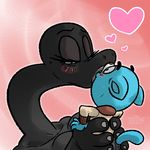  &lt;3 2018 anthro blue_fur blush breasts cartoon_network cat clothed clothing dinosaur duo elerq_(artist) feline female fur gumball_watterson kissing larger_female male male/female mammal molly_collins nude size_difference smaller_male the_amazing_world_of_gumball 
