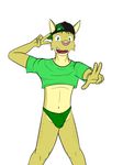  adam_(fuze) adam_caro bobcat bulge clothed clothing crop_top dancing feline fuze hat male mammal shirt texnatsu thong underwear 