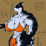  anthro big_breasts big_bulge bikini breasts bulge cetacean clothing colored_sketch dolphin intersex mammal marine misfitscribbles muscular muscular_dickgirl muscular_intersex nipple_bulge penis smile solo standing swimsuit wide_hips 