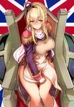 3: alternate_costume armchair azur_lane blonde_hair blue_eyes blush braid breasts chair commentary_request cosplay covering covering_crotch crown embarrassed epaulettes flag_background french_braid hairband highres kantai_collection large_breasts long_hair looking_at_viewer machinery mini_crown namesake panties scarf side-tie_panties solo tobimura turret underwear union_jack warspite_(azur_lane) warspite_(azur_lane)_(cosplay) warspite_(kantai_collection) 