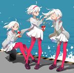  bollard commentary_request eating hairband kaekae leggings multiple_girls open_mouth original pantyhose short_hair water white_hair 